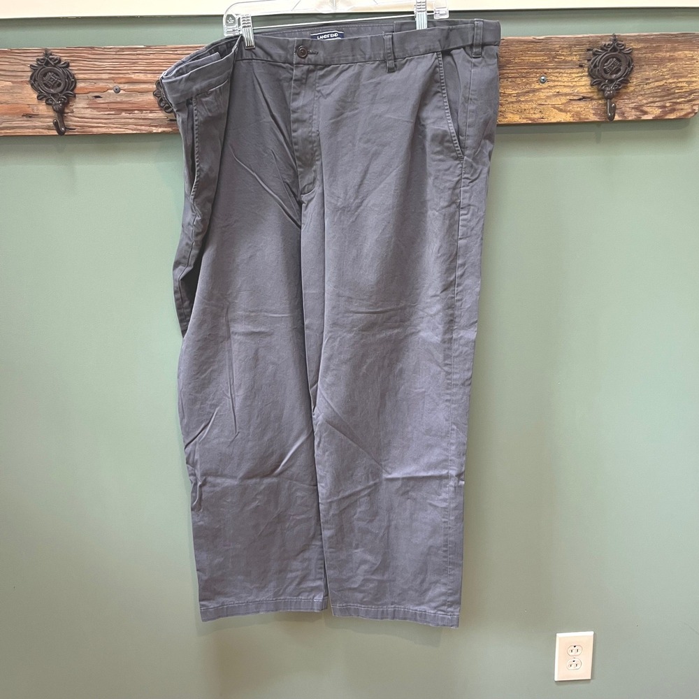 Lands' End Mens Traditional Fit Chino Pants Charcoal Gray Size 48T Tall